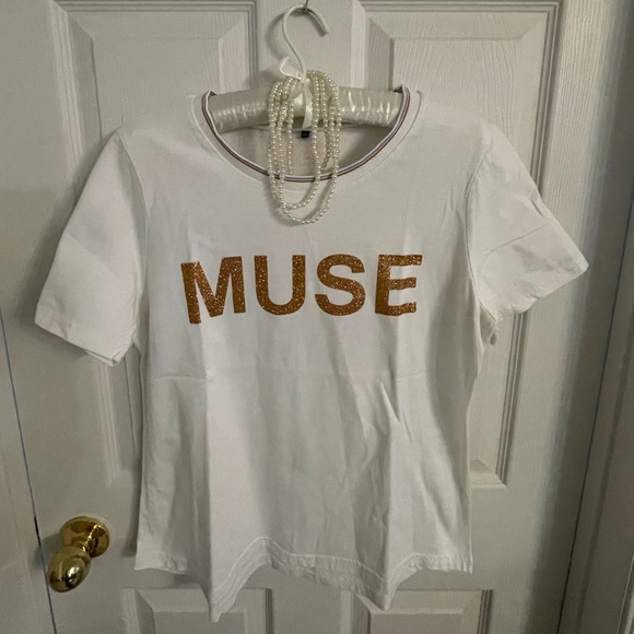 Soulmates Tops - 🤍Soulmates White Tee with Gold 'MUSE'